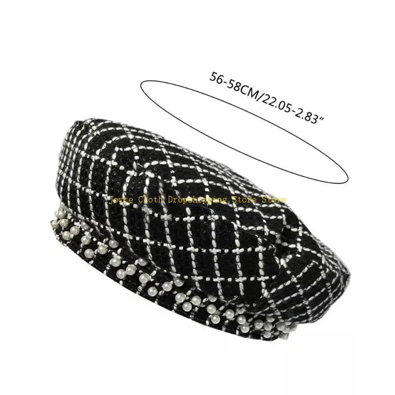 أنيقة تويد قبعة اللؤلؤ مثمنة قبعة الفنان قبعة السنة الجديدة هدية لصديقة 10CD