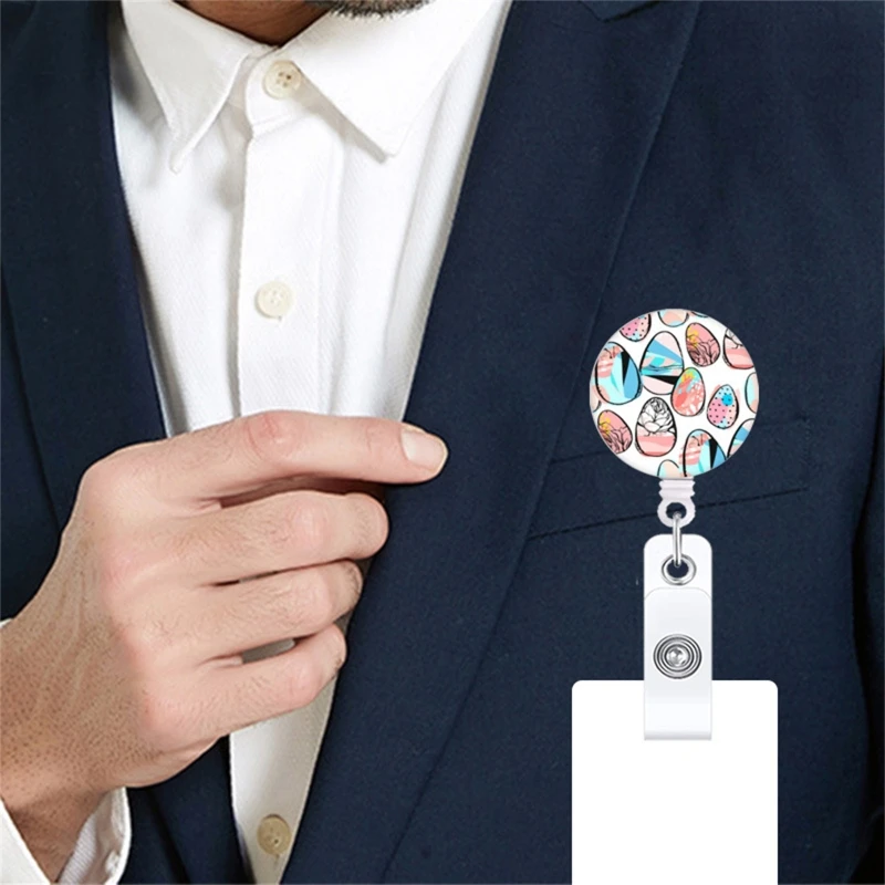 Adorável porta-crachá retrátil com clipes jacaré rotativos, clipe carretel identificação Páscoa para médico