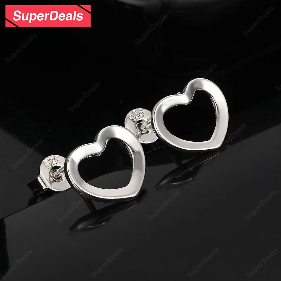 

SuperDeals 925 Sterling Silver Romantic Heart Stud Earring Women Party Couple Beautiful Jewelry Wedding Valentine's Day Gift