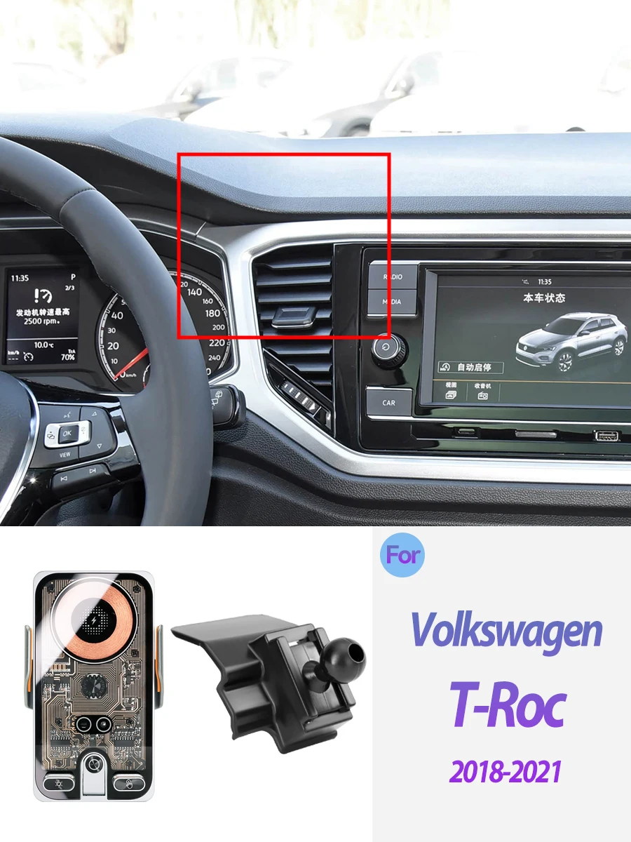 Für Volkswagen VW T-Roc 2018 2019 2020 2021 Auto-Handyhalterung Kabelloses Ladegerät Automatische Klemmung Starker Magnetischer Halter