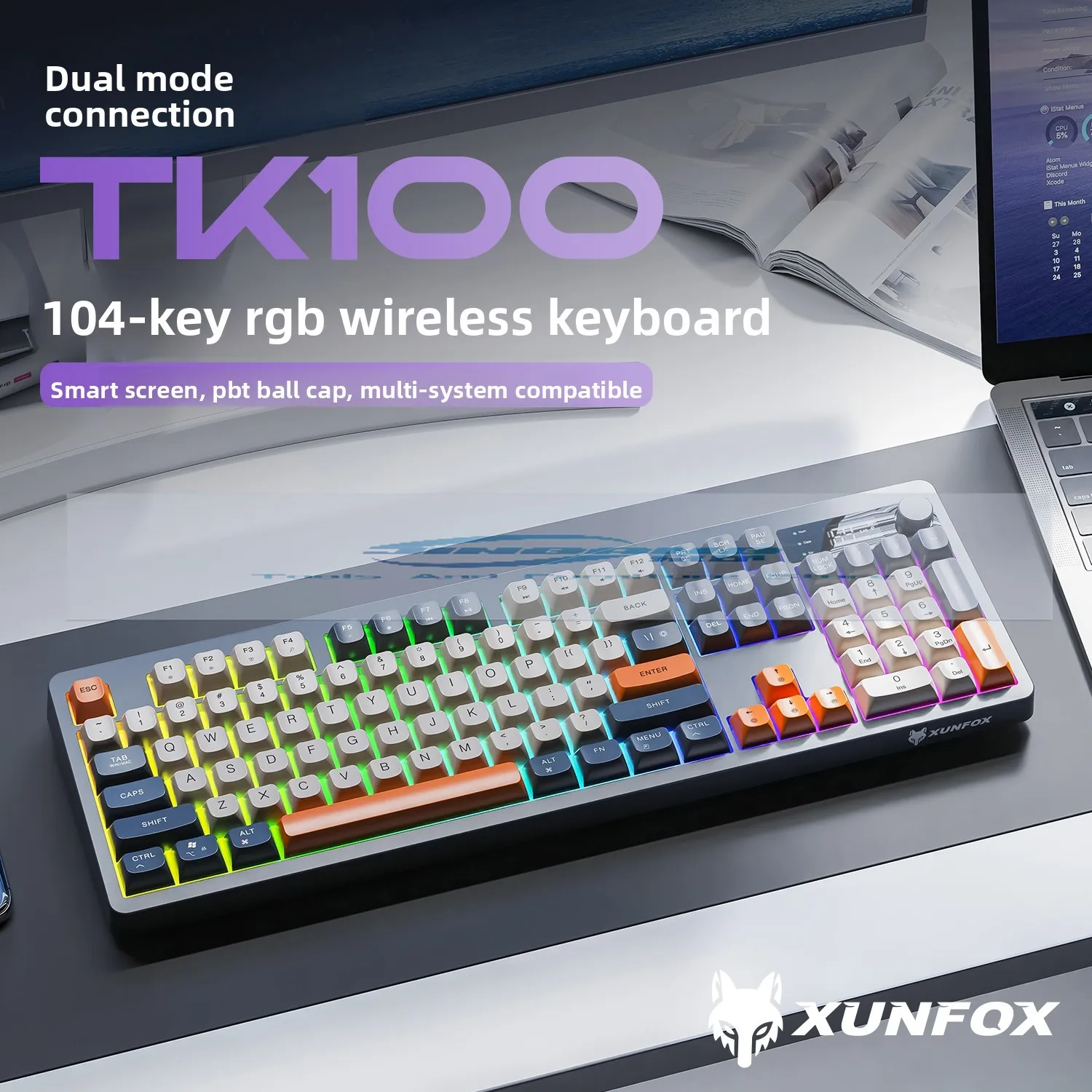 

Xunfox TK100 Bluetooth wireless dual-mode keyboard desktop laptop office E-Sports gaming RGB light effect charging robot feel
