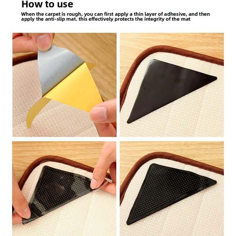 2/4/8/12pcs Carpet Non-slip Sticker Reusable Washable Anti Curling Carpet Patch Fixed Stickers Floor Rug Mat Gripper Corner Pad