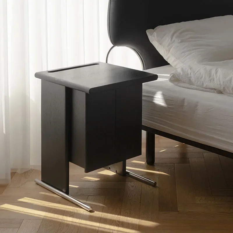 

Nordic Aesthetic Nightstands Black Center Luxury Storage Minimalist Italian Bedside Comodino Intelligente Home Furniture