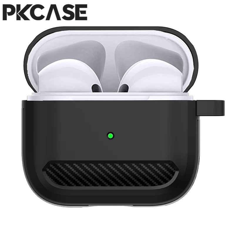 

PKCASE Shockproof Carbon Fiber Frosted Earphone Case For Airpods Pro 2 Keychain Bluetooth Headphone Cover For Airpods 1 2 3