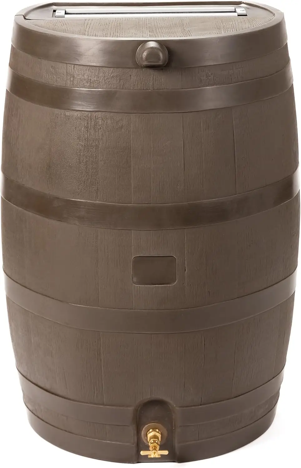 50-Gallon Rain Barrel with Brass Spigot, Flat Back Rain Water Collection Barrel, Walnut Color