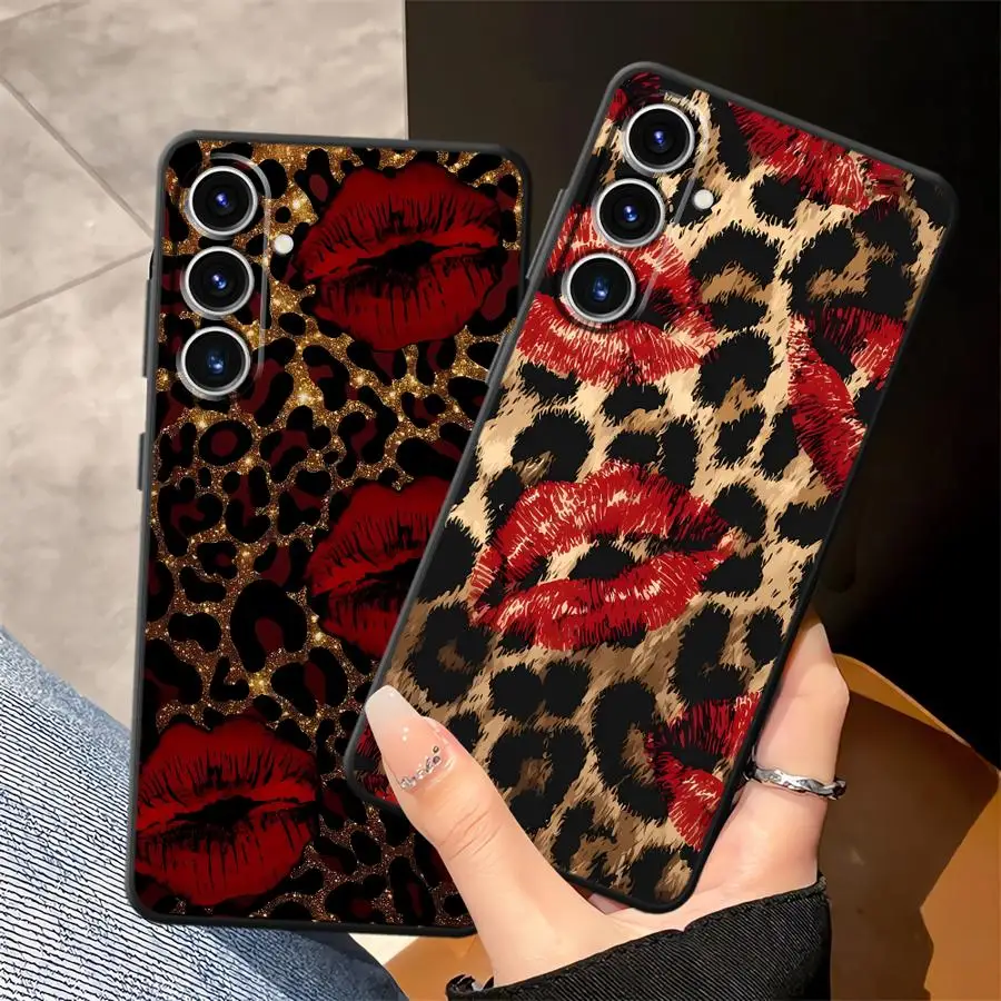 Red Leopard Lips Case for Samsung Galaxy A36 A73 A51 A25 A16 A23 A55 A52 A05 A53 A17 A57 A15 A06 A37 Phone Cover A13 A41 A70 A12