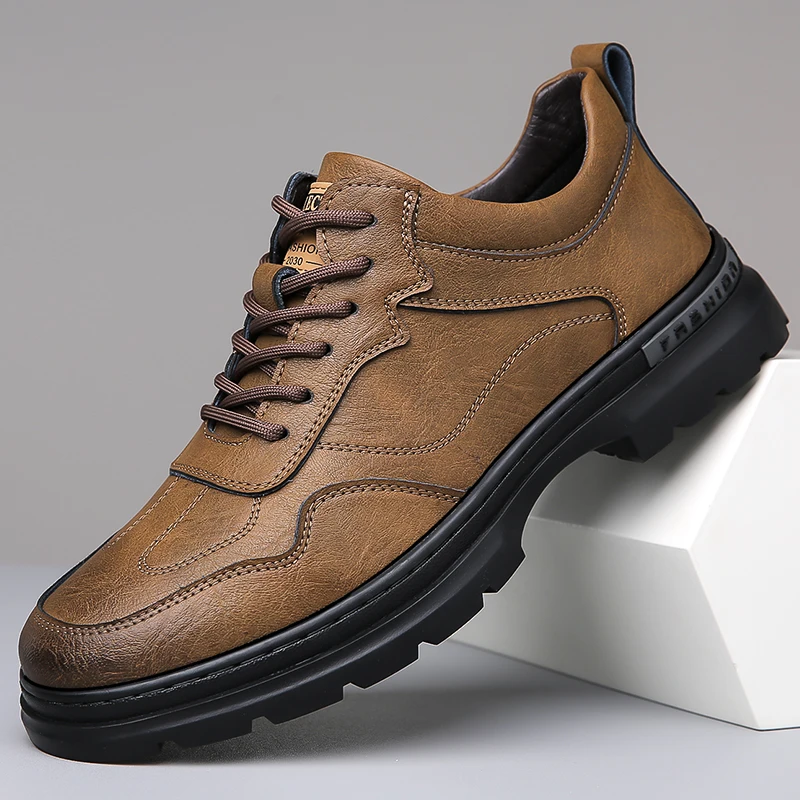 

Men's comfortable leather sneakers, soft loafers, casual driving shoes, lace-up design, spring and autumn