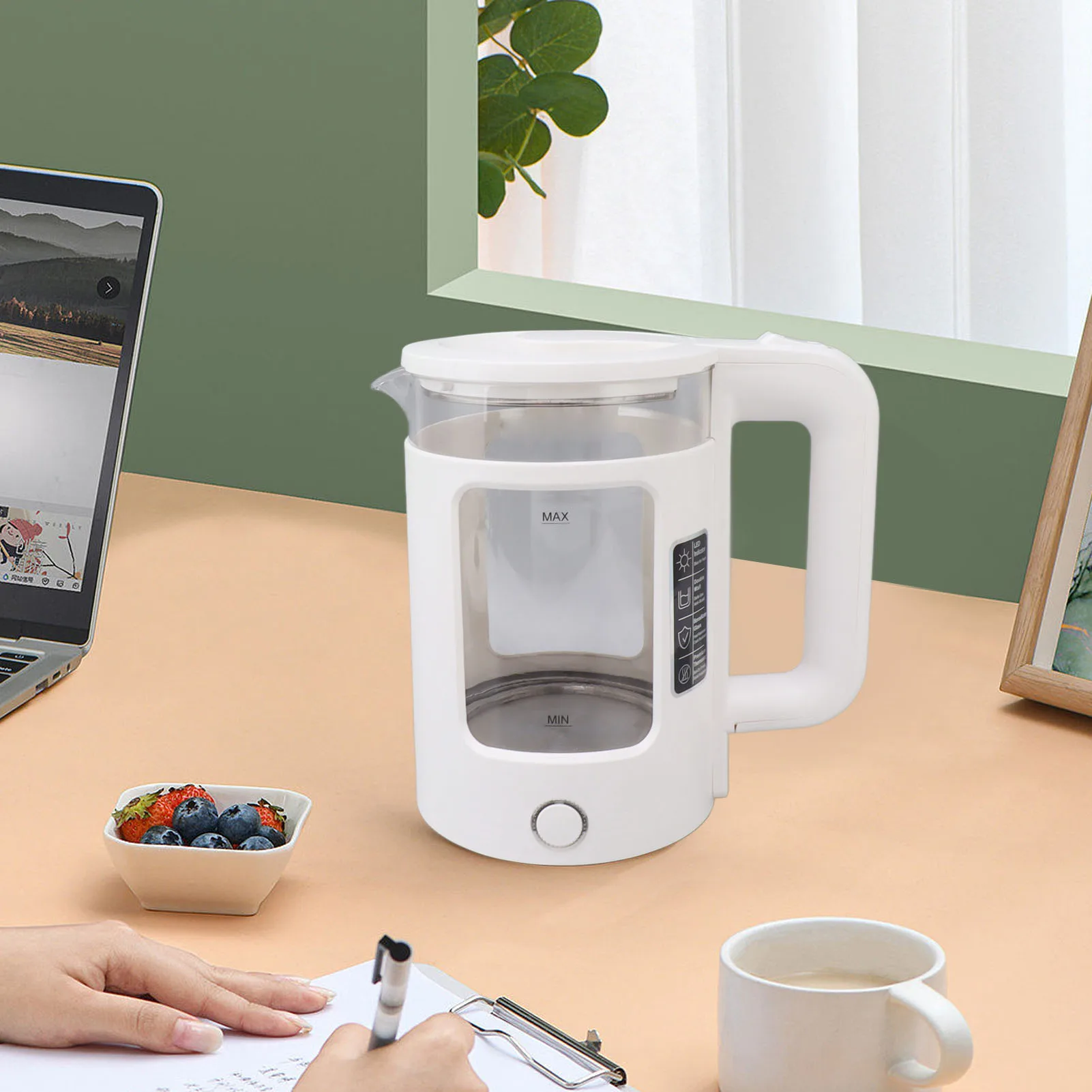 2000W急速沸騰電気ケトル、コードレス、ステンレス製、2L容量、二重層構造、自動電源オフ、空焚き防止機能付き、家庭用