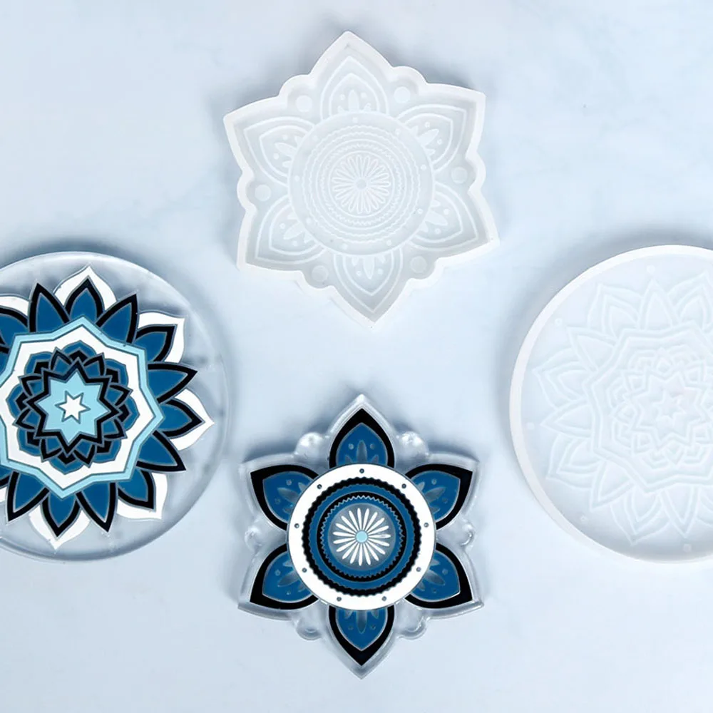 Mandala Round Pattern Coaster Silicone Mold DIY Gypsum Drop Glue Pattern Tray Bowl Anti-Scald Mat Casting Mould Home Table Decor