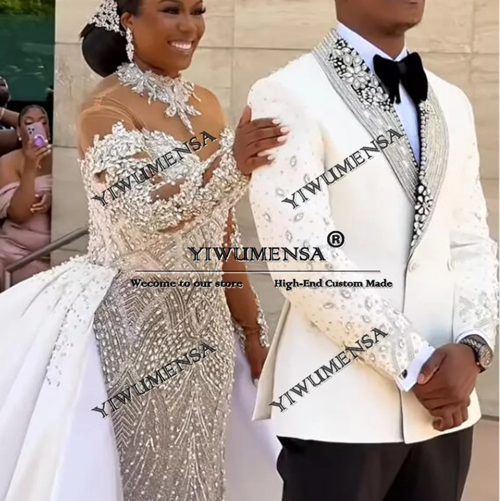 

Exquisite Jewelry Stone Wedding Suits For Men Double Breasted Prom Tuxedos Customized 2 Pieces Man Party Dress traje de hombre