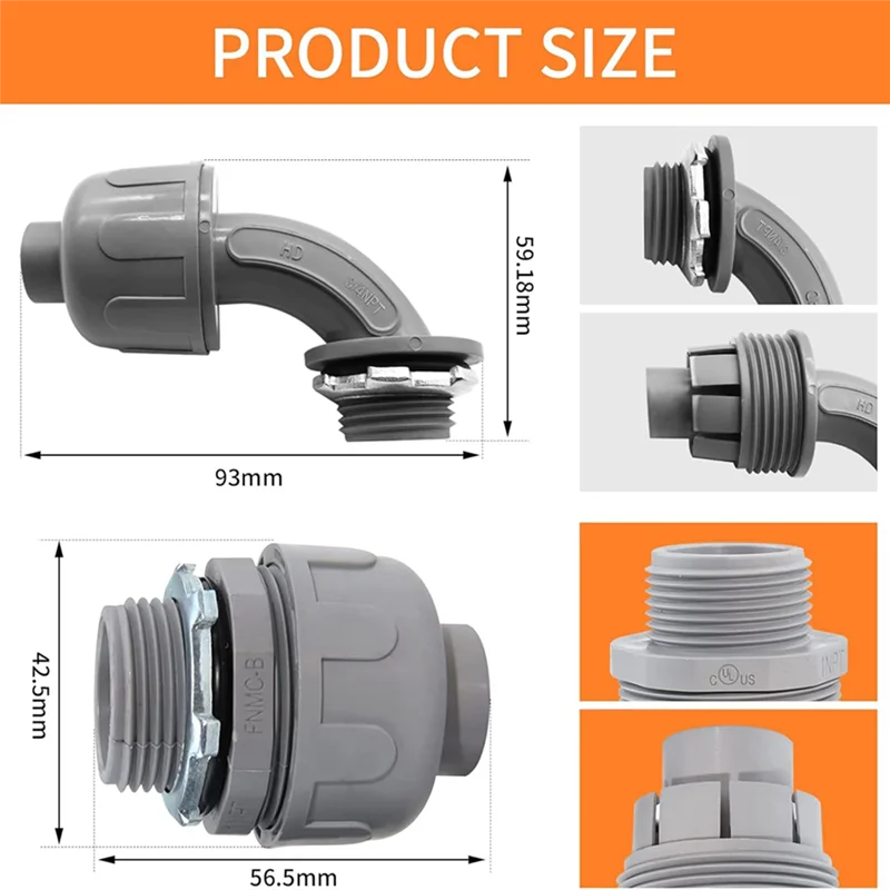 

AA81-30Pcs,3/4In Liquid Tight Connector Non-Metallic Electrical Conduit Fittings, PVC Flexible Conduit (Straight+90 Degree)