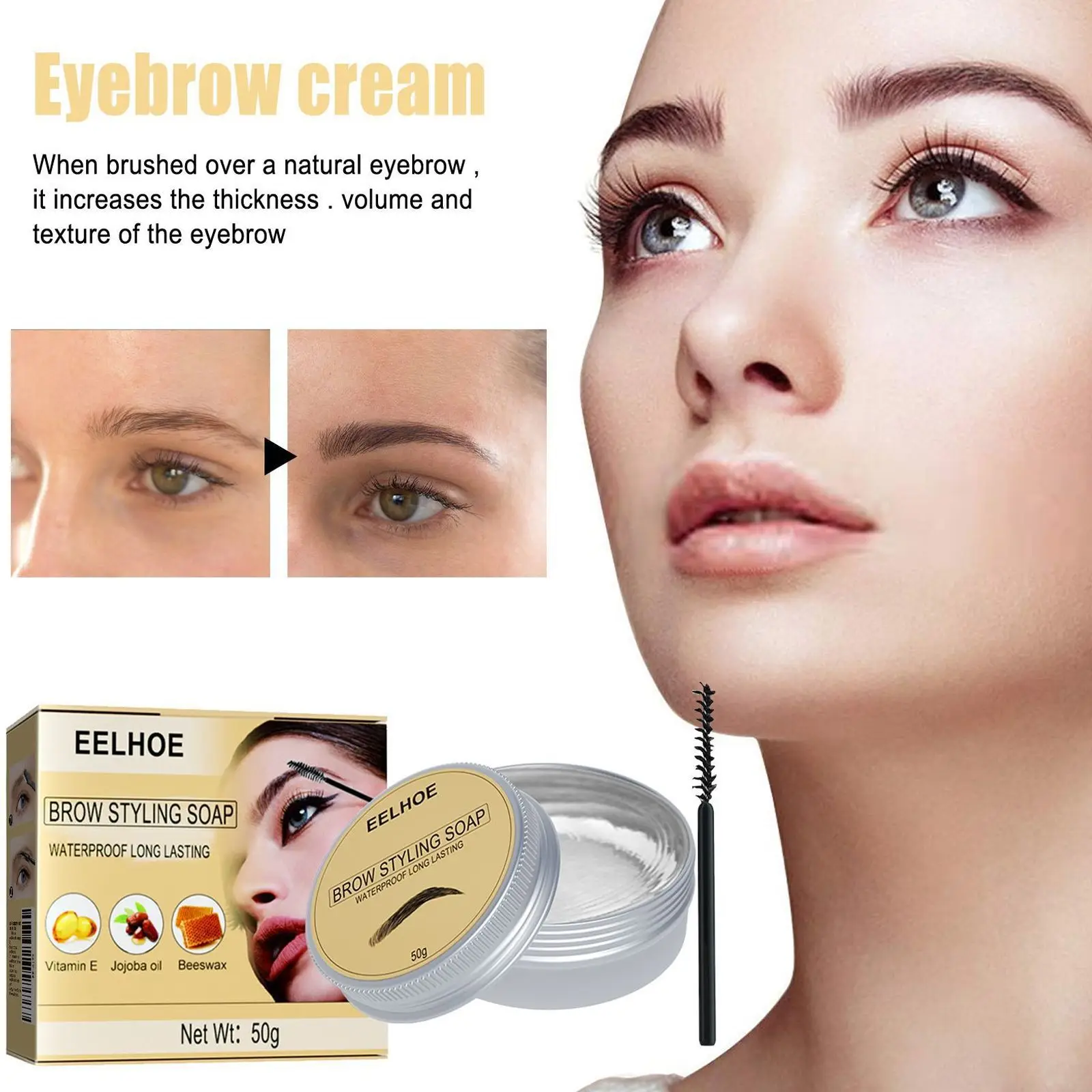 Crema de estilismo para cejas 3D, transparente, resistente al agua, maquillaje de secado rápido, jabón para esculpir cejas, cera de Gel Natural de larga duración