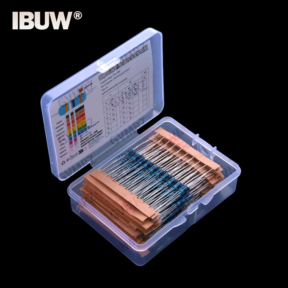 300pcs 1/4W metal film resistor sample pack, 1% accuracy 30 commonly used resistance values 200R 220R 10K 10R 22R 47R 100R 150R