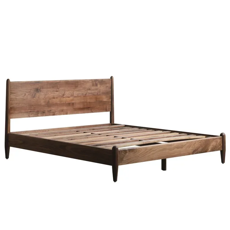 

North American black walnut double bed, simple Nordic new Chinese-style bedroom, minimalist bed