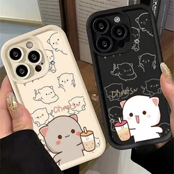 Cartoon Peach Mochi Cat Couple Phone Case for IPhone 17 16 15 14 13 12 11 Pro X XS MAX 7 8 Plus Cute Animal Paired Soft Covers