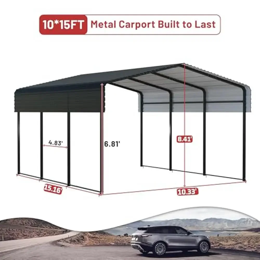 10x15FT Heavy Duty Metal Carport Canopy Garage Truck Boat Shelter Steel Frame Waterproof Wind Snow Sun Protection Activity