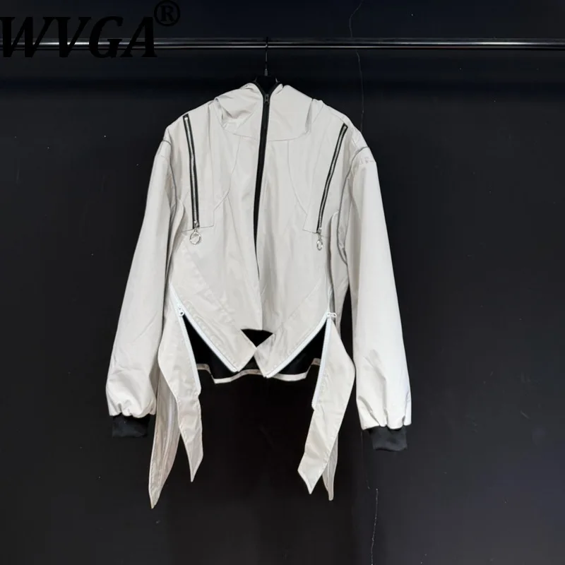 WVGA Spring Autumn New Men Heavy Duty Zippered Patchwork Trendy Jacket Niche Chic Casual Asymmetrical Turtleneck Coat Ins W27613
