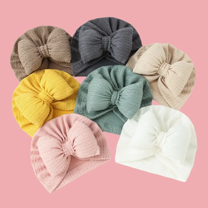 Gorro de punto con lazo para bebé, turbante suave de Color sólido para recién nacido, gorros de punto, envolturas para la cabeza