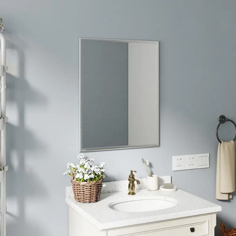 

Transform Your Bathroom with a Stylish 24-inch Aluminum Silver Mirror - Perfect Space-Saving Design