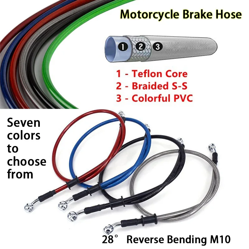 Universal Length 40cm-150cm Motorcycle Braided Steel Brake Oil Hose Line Pipe Colorful Brake Line Pipe Brake Oil Hose Line Pipe