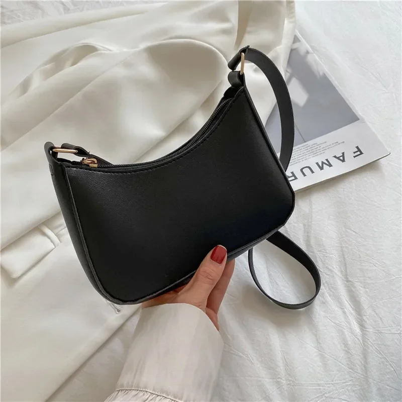 Fashion Women\'s Small Shoulder Bags Casual Solid Color Totes Bag PU Leather High Quality Underarm Bags Zipper Design Lady Wallet