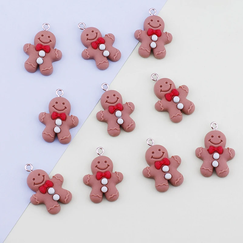 10pcs Christmas Gingerbread Man Charms Kawaii Resin Pendant Charms for Earring Bracelet Keychain Diy kid Jewelry Making Supplies