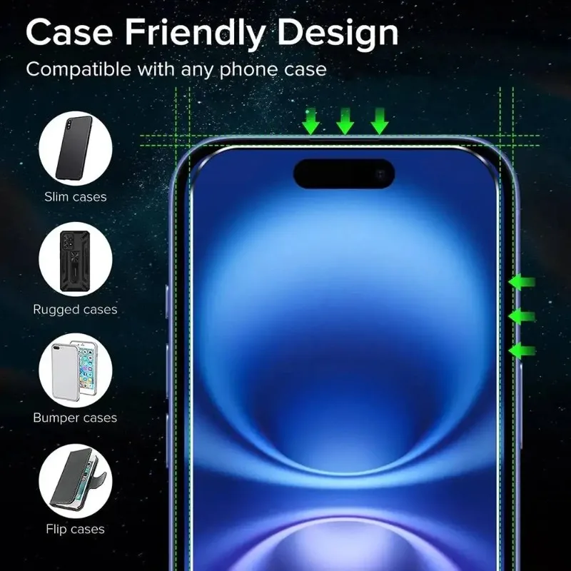 1 Pieza Protector de Pantalla 17 Pro Max 16 Pro 15 14 Plus 13 Mini 12 11 Película Templada para iPhone XR X Xs Max 7 8 6S Plus Vidrio 2