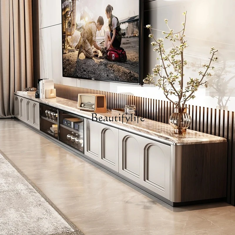 

French natural luxury stone TV cabinet marble light luxury floor-to-ceiling villa modern and simple, living room for home use