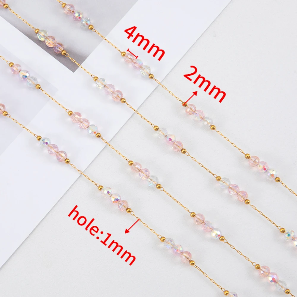 1meter Pink Crystal Beads Stainless Steel Chain Natural Stone Beading Necklace Chain Bracelet Accessories for Jewelry Making DIY