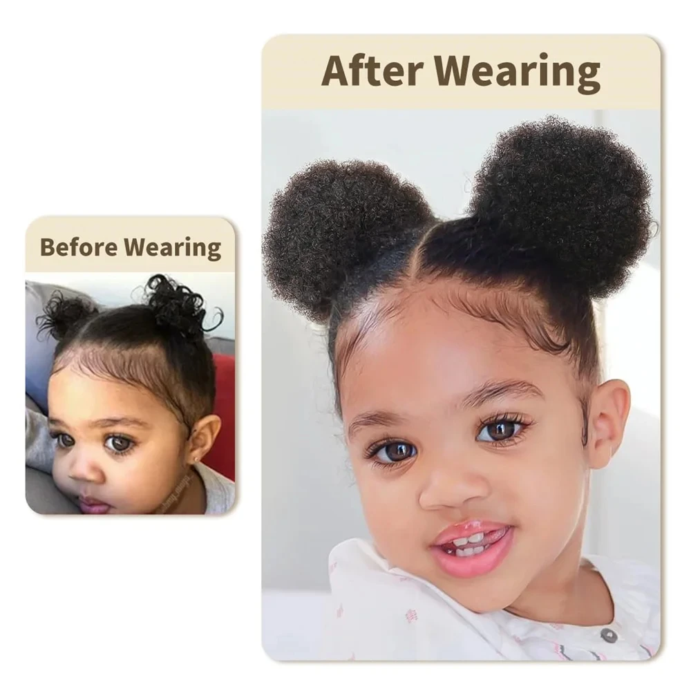 Kids Hair Puff Natural Black Human Hair Afro Puff Drawstring Ponytail dla dziewczynek Czarne kobiety 4-calowe perwersyjne kręcone włosy Updo Chigno