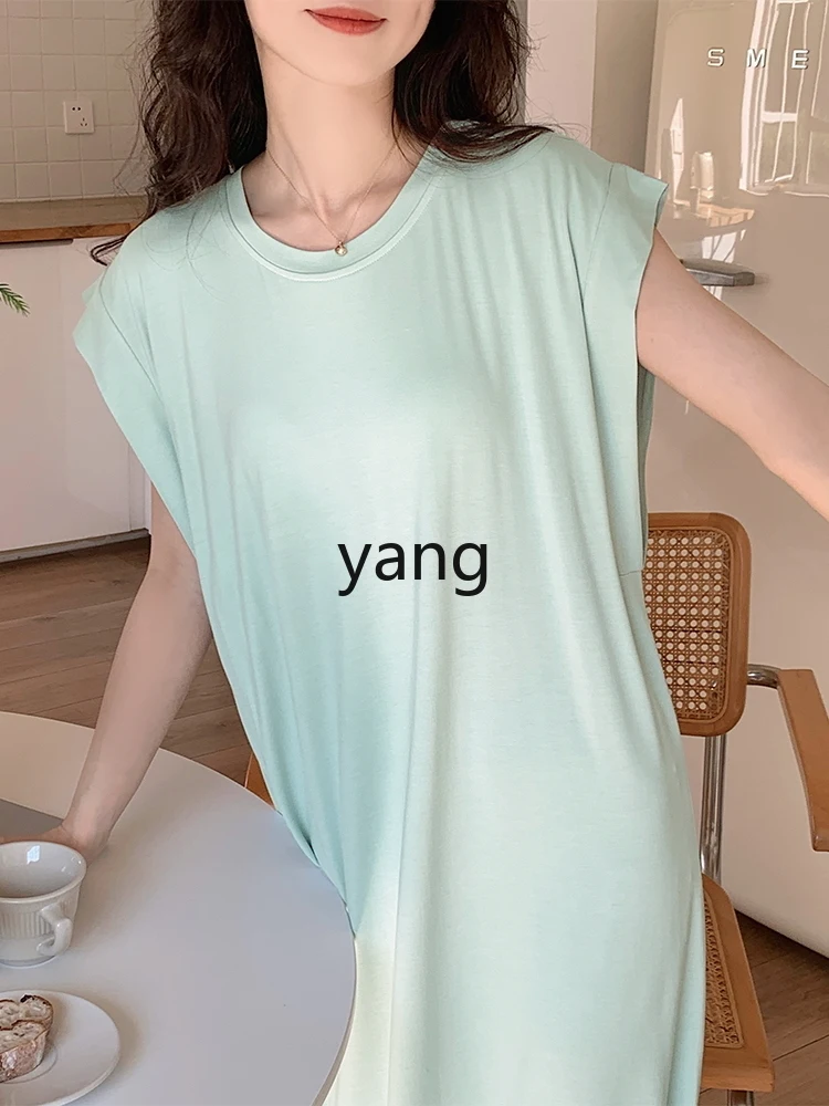 LMM nightgown with chest pad women's summer cool Modal sleeveless loungewear pajamas can be worn outside