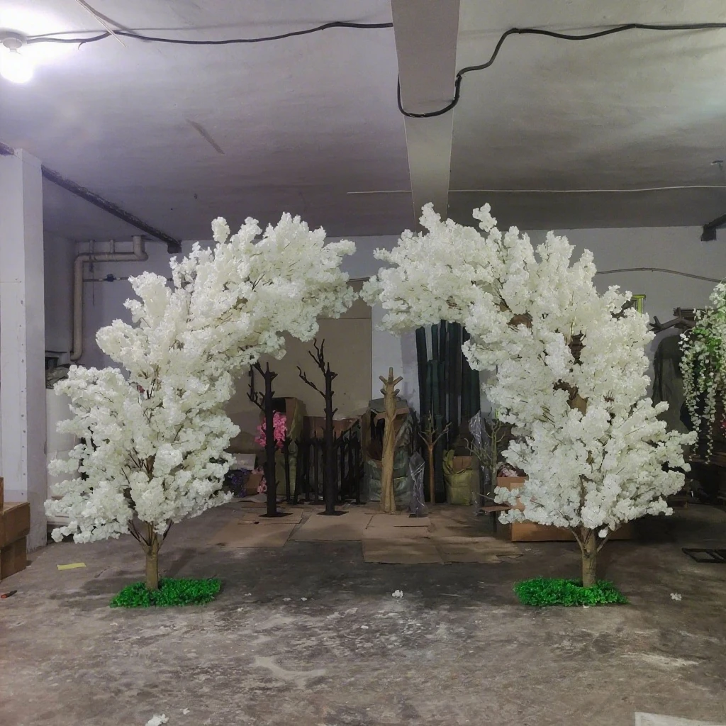 

Simulation cherry blossom arch wedding floor decoration background hotel wedding hall welcome white round arch