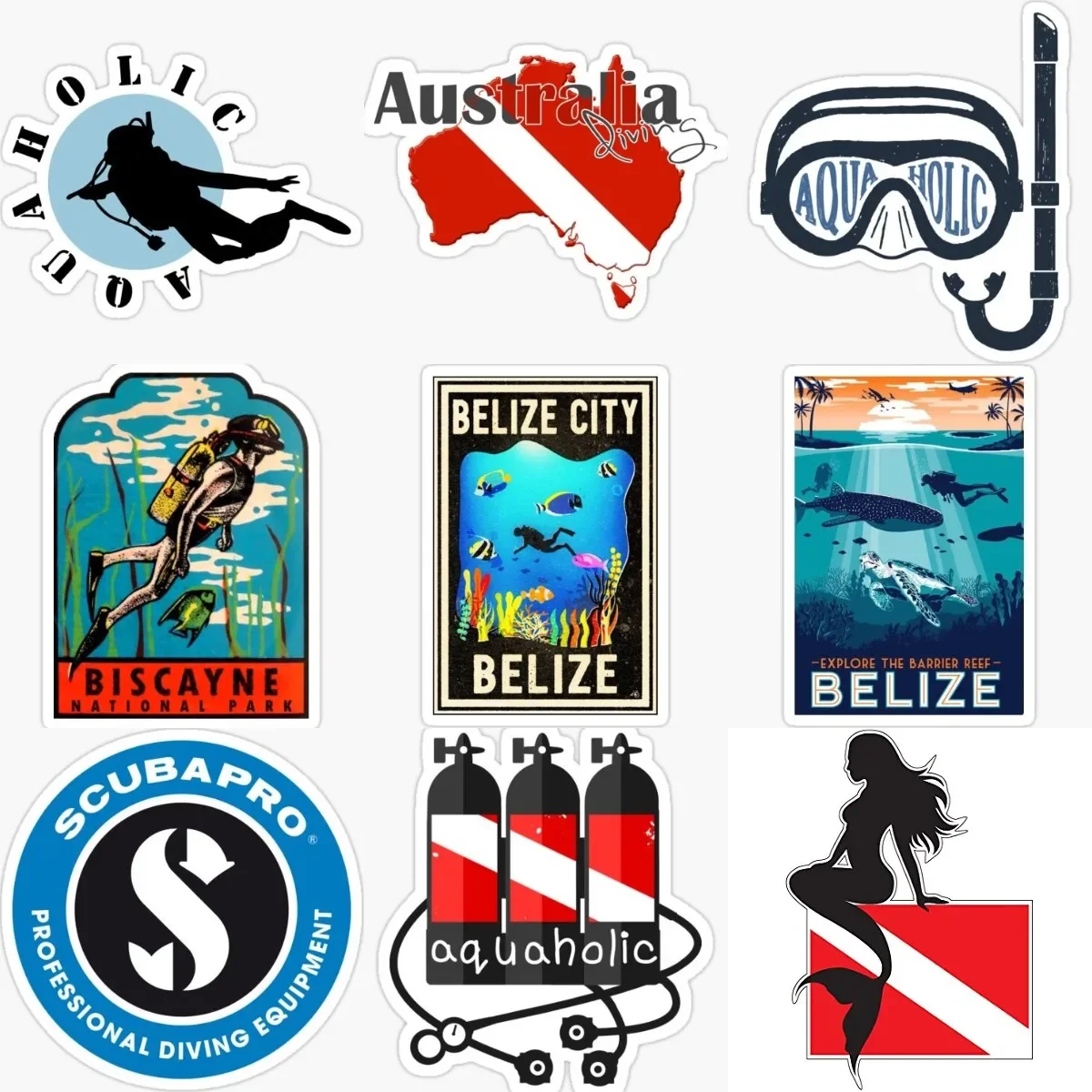 Scuba Diver Diving Mask Mermaid Waterproof Sticker for Decorate Wall Truck Laptop Motorcycle Car Helmet Fridge Table