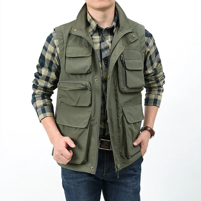 

Outwear Vest Men Multi Pockets Sleeveless Jacket Plus Size 5XL Photographer Waistcoat Male Spring Summer Travels Homme