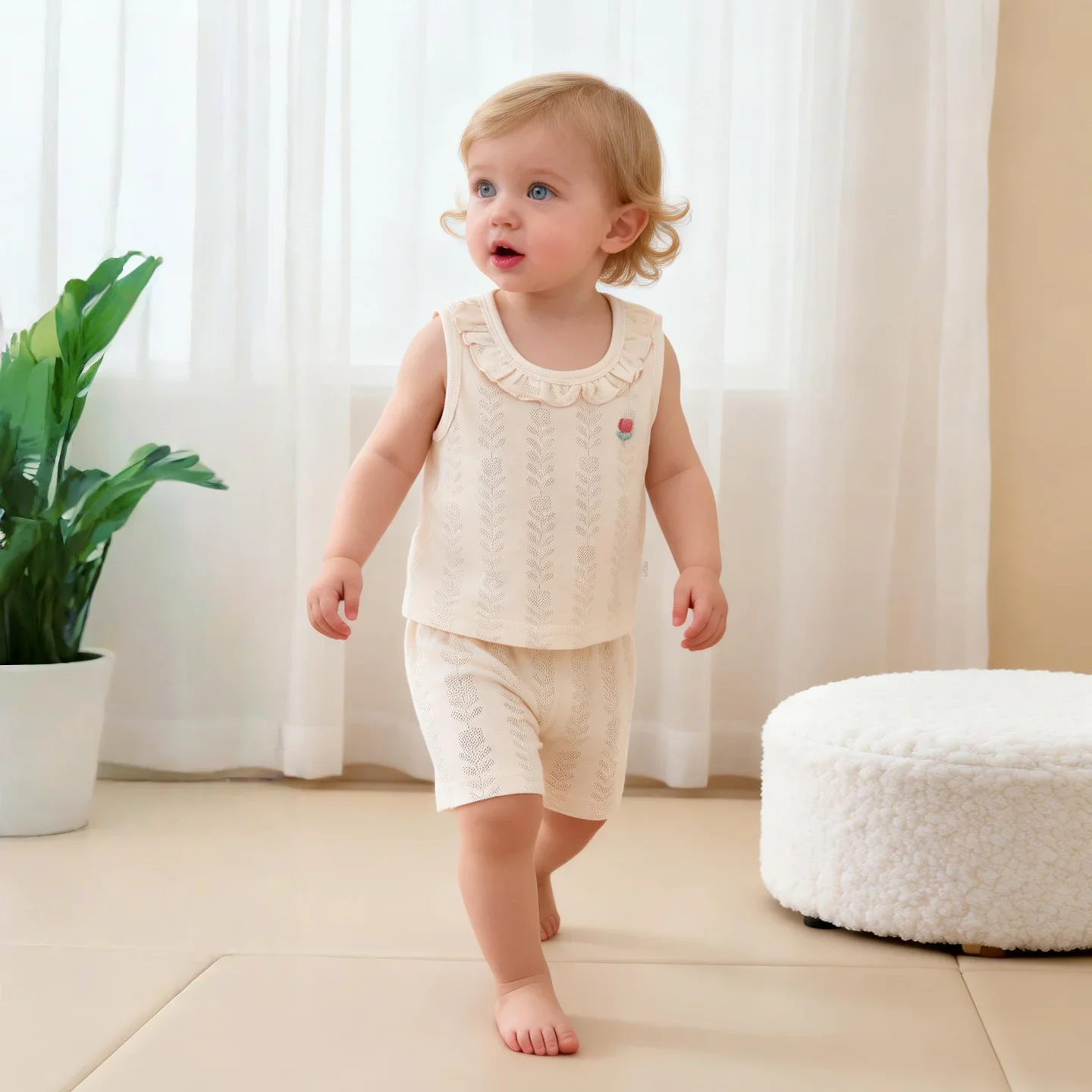 2pcs Summer Newborn Infant Breathable Set A-class Cotton Toddler Girls Home Wear Sleeping Suit for 0-3 Years Baby Set Clothing