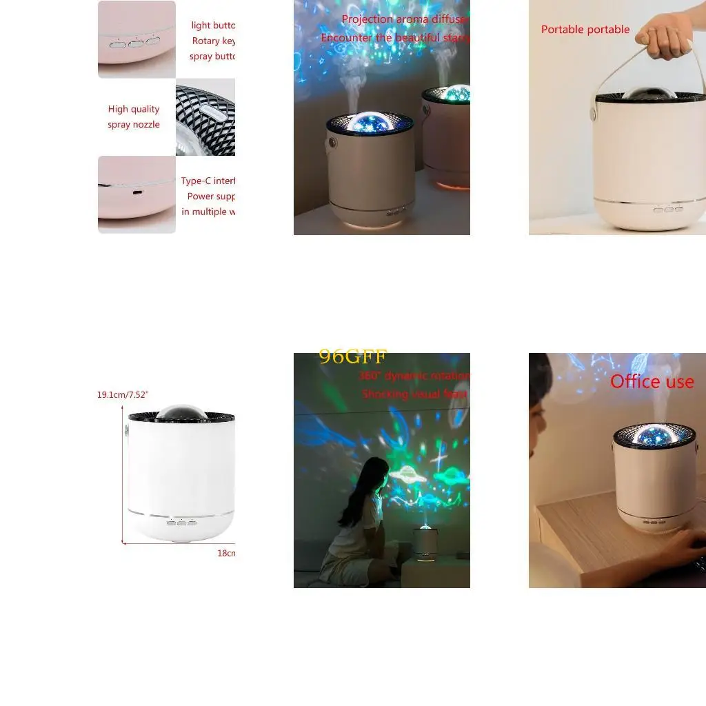 

96GF 450 мл увлажнителя воздуха USB Machine Night Light Projector для настольного компьютера