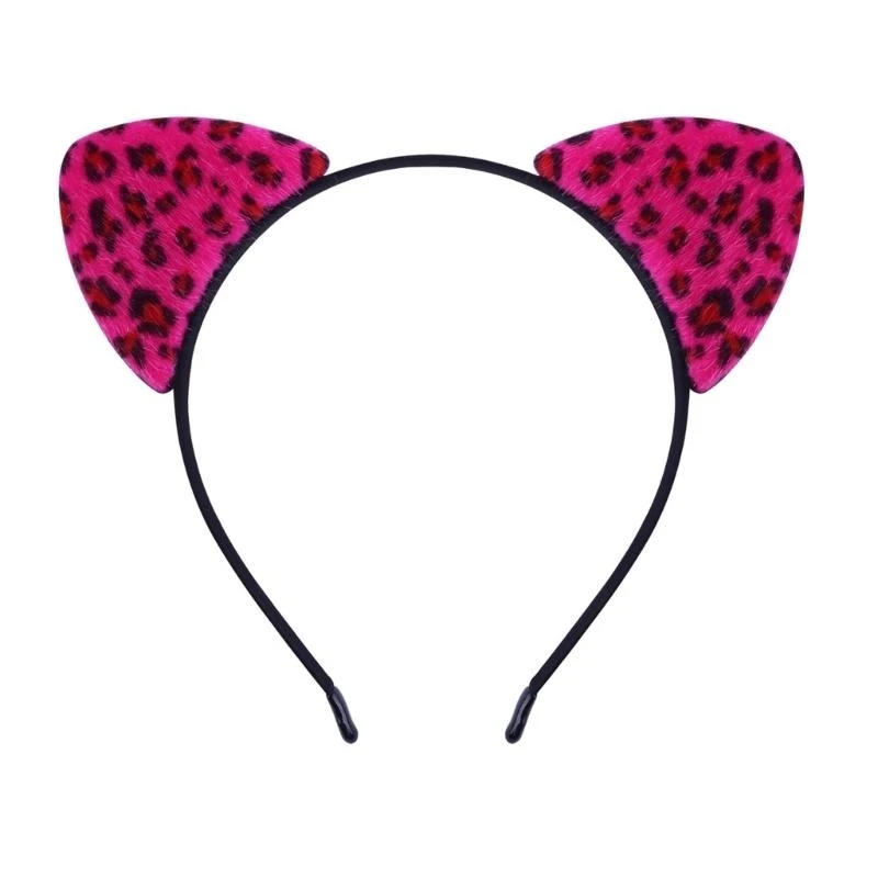 

652F Leopard Pattern Cats Ear Hairband for Women Girl Birthday Party Hairhoop RolePlay Game Props Headband for Theme Event