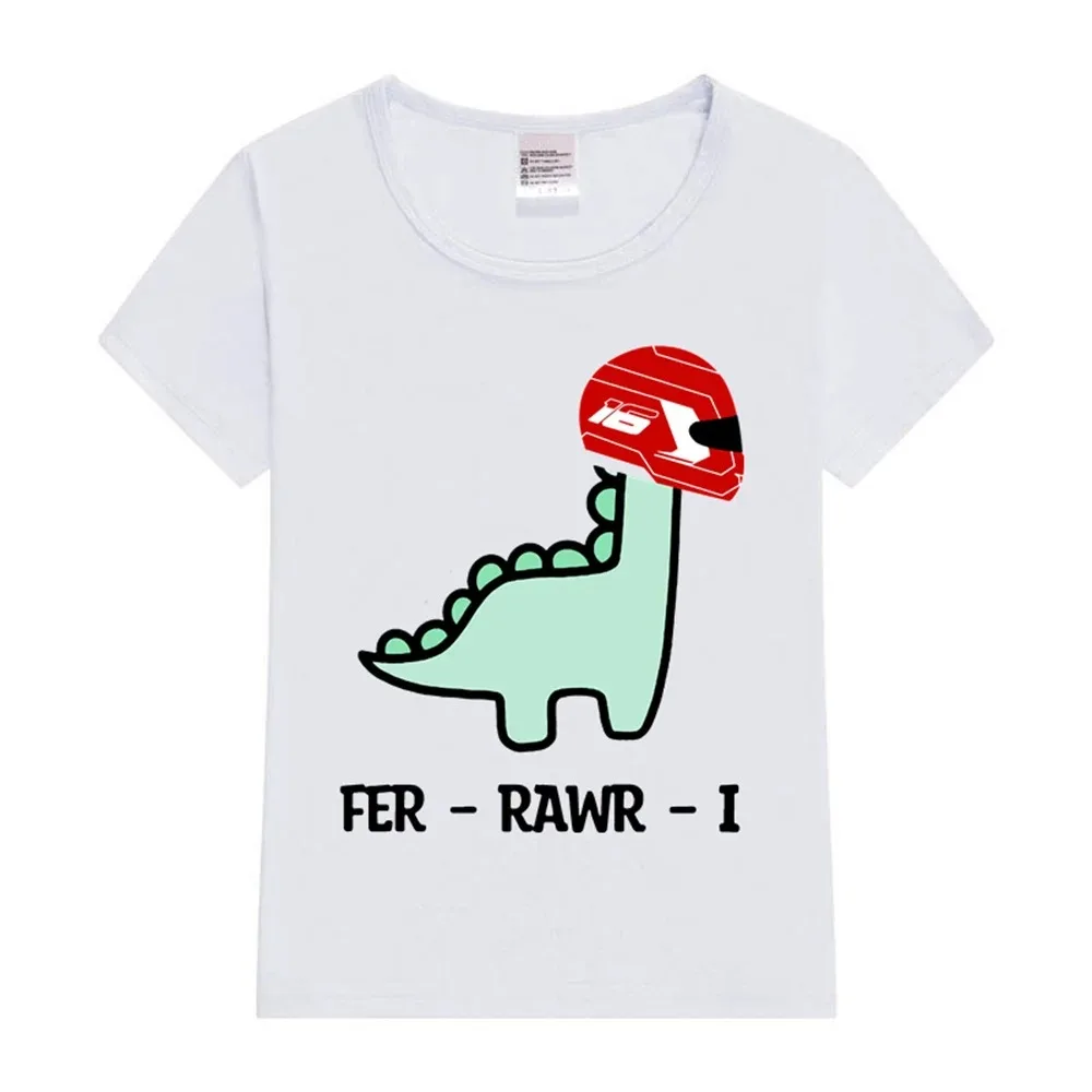 Funny Dino Ferrari F1 Fer Rawr i Formula 1 Baby T-Shirt Summer Clothing Boys Short Sleeved Tees Tops Fashion Kids Trendy T Shirt