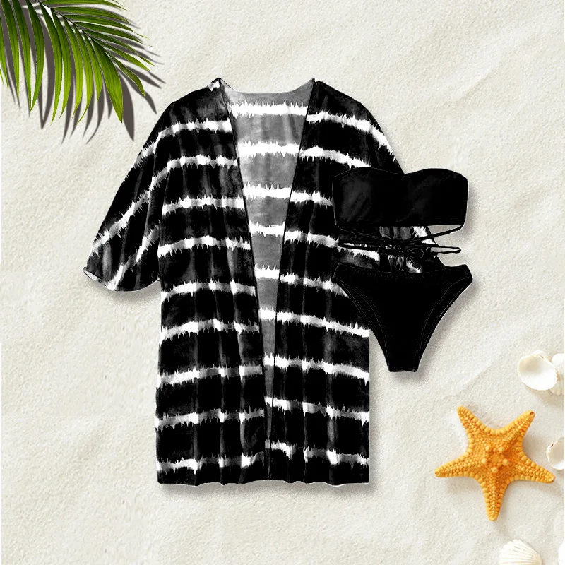 Japanese Style Beach Two-Piece Swimsuit Mesh Three-Piece Bikini Hot Spring Swimsuit