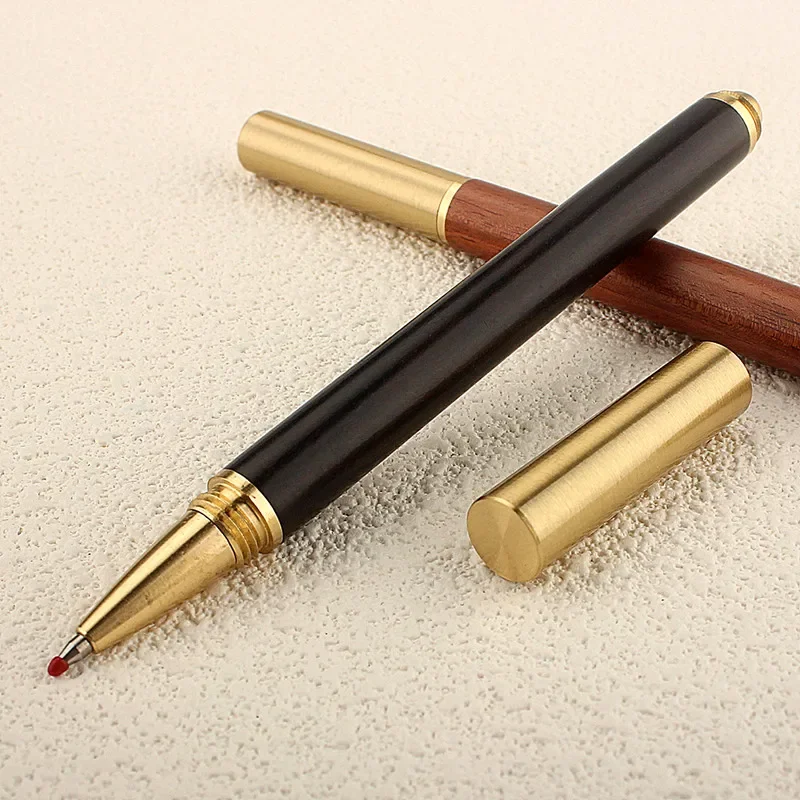 Stylo signature de style court en bois, stylos à encre gel en métal de qualité supérieure, 0.5mm, encre noire, stylo à bille lisse