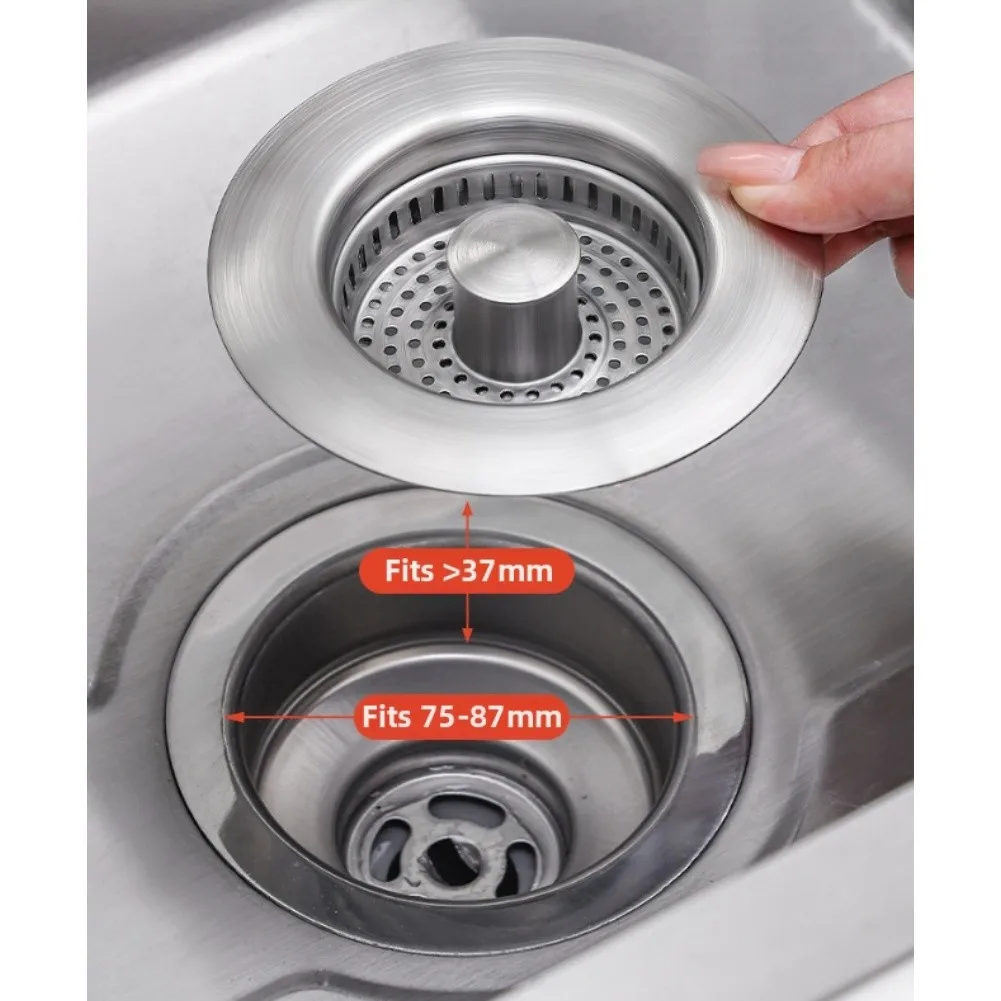 

Stainless Steel Kitchen Sink Drain Catcher – Effective Debris Filter Screen Drain Cover Copper Core Press Type For Home Use