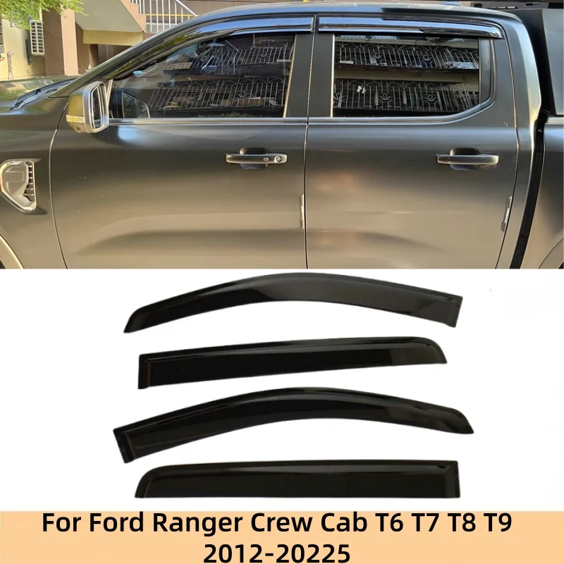 

For Ford Range Crew Cab 2012-2025 T6 T7 T8 Window Visors Rain Guard Side Vent Deflector Weathershield Cars Styling Accessories