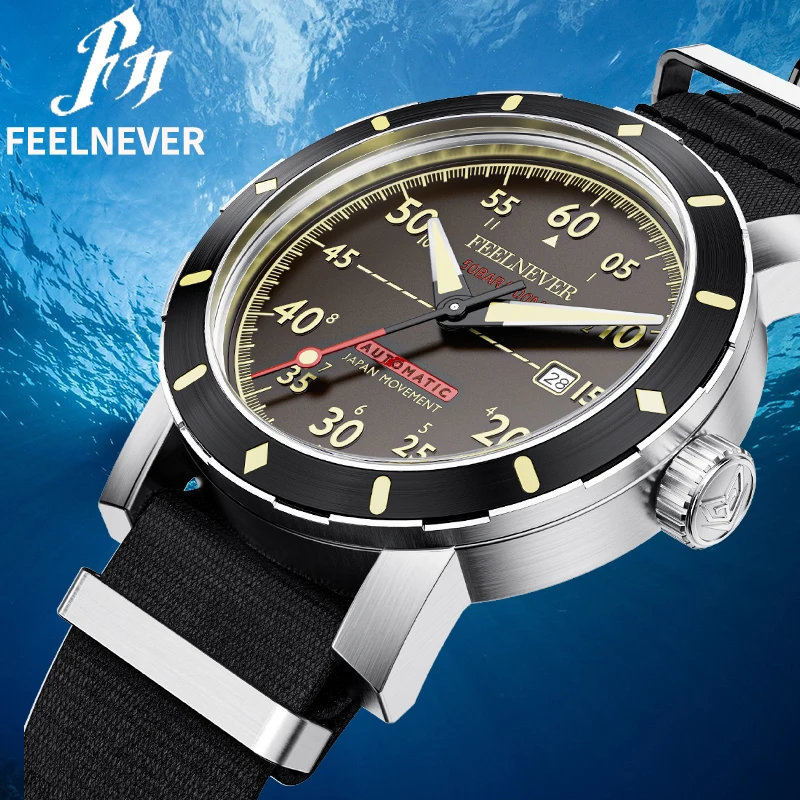 

Мужские механические часы FeelNever Professional для активного отдыха, спортивные, с механизмом MIYOTA 8215, сапфировым стеклом, водонепроницаемость 50 бар, сталь 316L, с указателем даты
