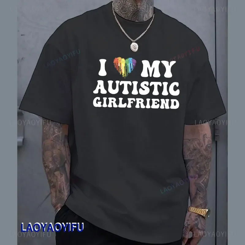 I Love My Autistic Girlfriend I Heart My Girlfriend Printed T-shirt I Heart My Boyfriend Funny Love Valentine Cotton Shirt Gift image 5
