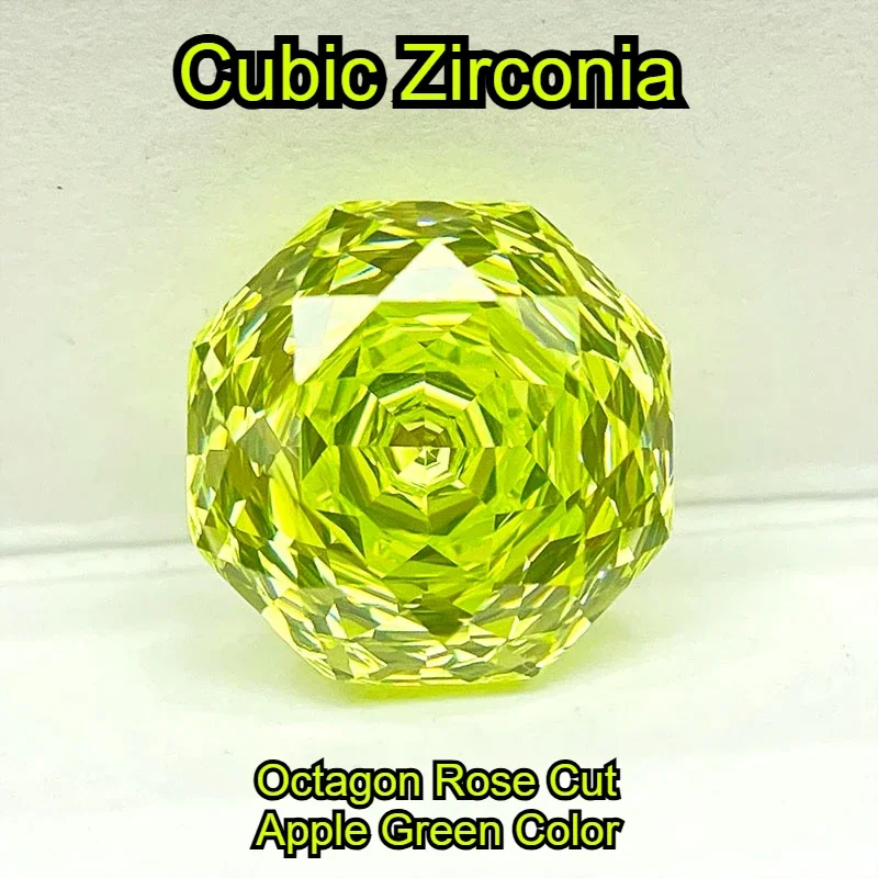 Cubic Zirconia Stone Octagon Rose Cut Apple Green Color Loose Stones 6mm-12mm Used for DIY Charms Jewelry Making Main Materials