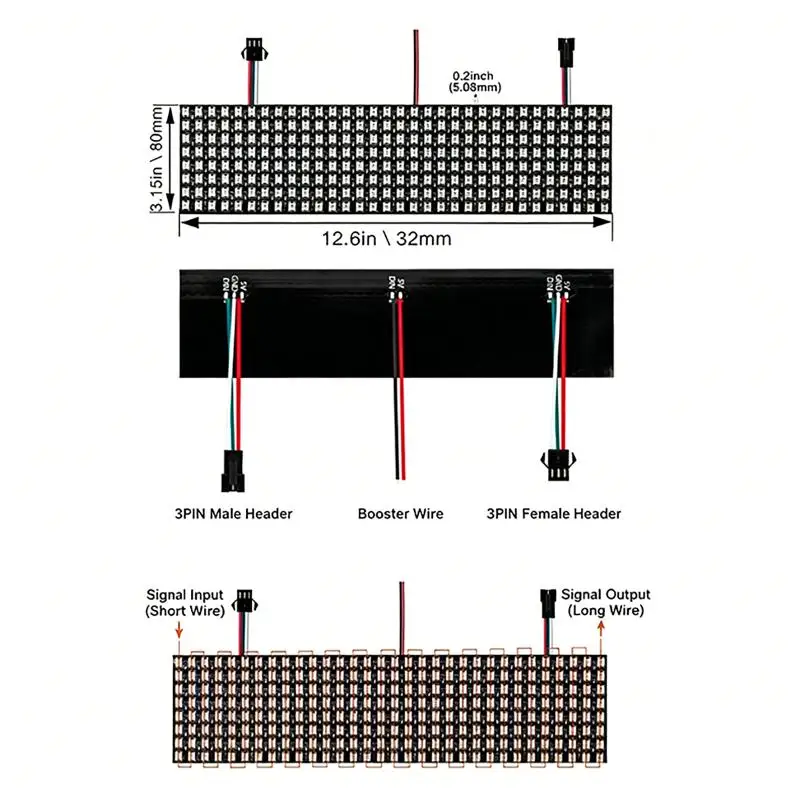 WS2812B High Resolution Smart Pixel LED Matrix Panel 5V 8x8 16x16 8x32 Digital Screen for Shop Window Decor