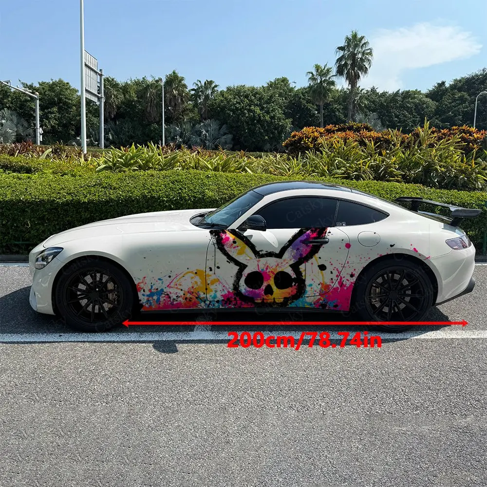 2pcs Splatter Ink Evil Bunny, Durable, Fade-resistant, Enhance Vehicle Aesthetics With Bold Artistic Design Car Vinyl Wraps