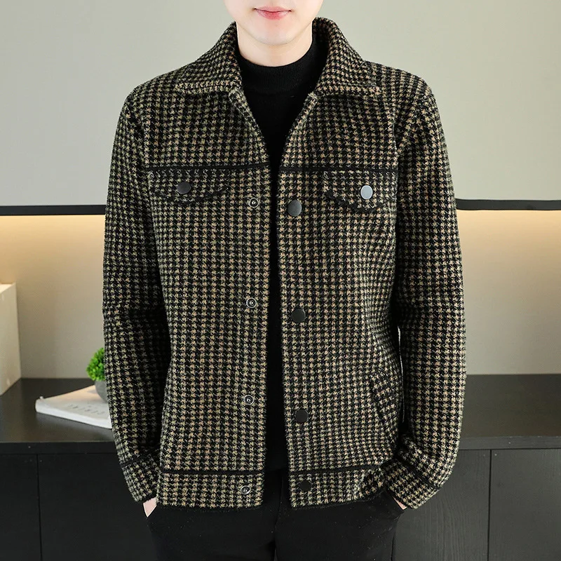 

Men's My Fall Winter Check Pattern Melange Style Outerwear