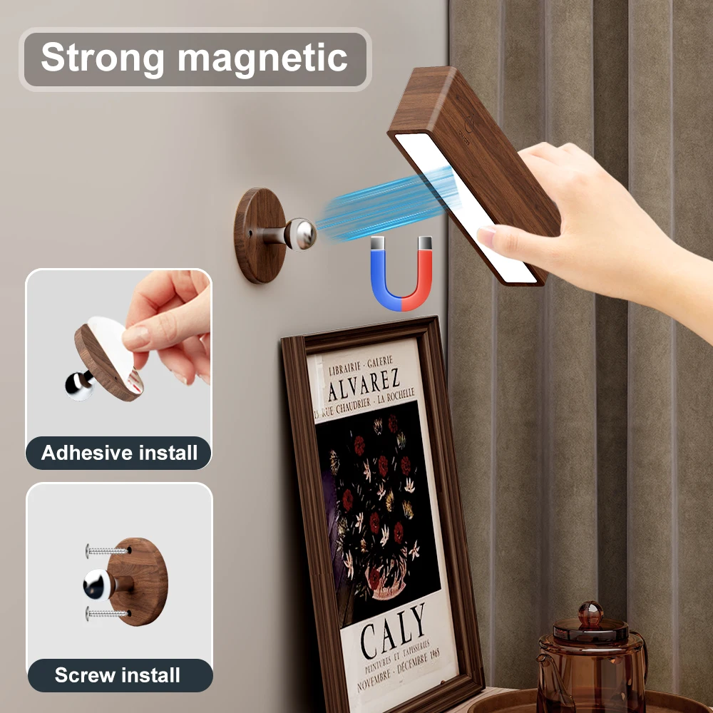 2 حزمة الشمال خشب متين شمعدانات جدارية قابلة للشحن مصابيح الليل 360 دوران عكس الضوء ملموس الجدار أضواء للقراءة لجانب السرير #5