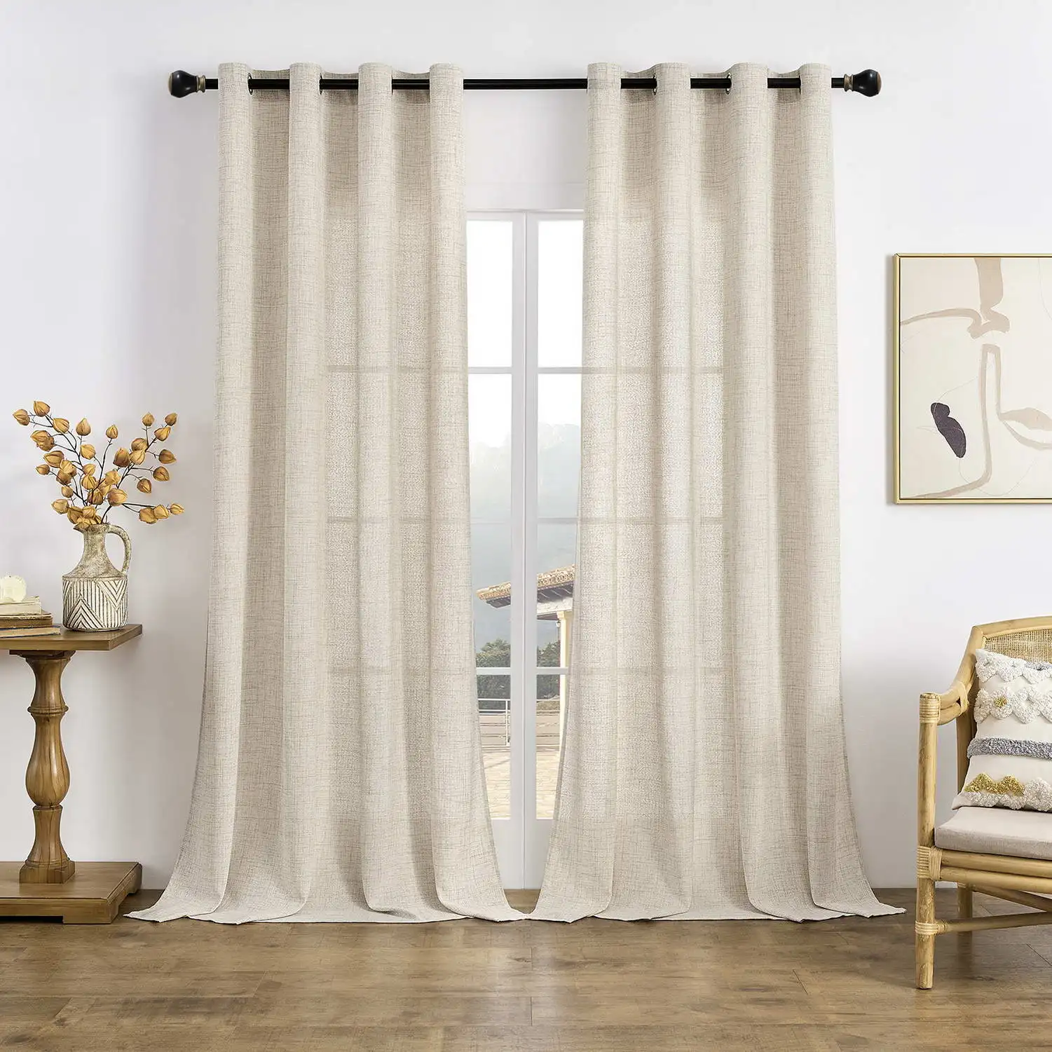 

Wholesale Beige Linen Sheer Curtains for Living Room,Bedroom,Outdoor Window Drapes Finished,Minimalist Blinds Modern Home Decor